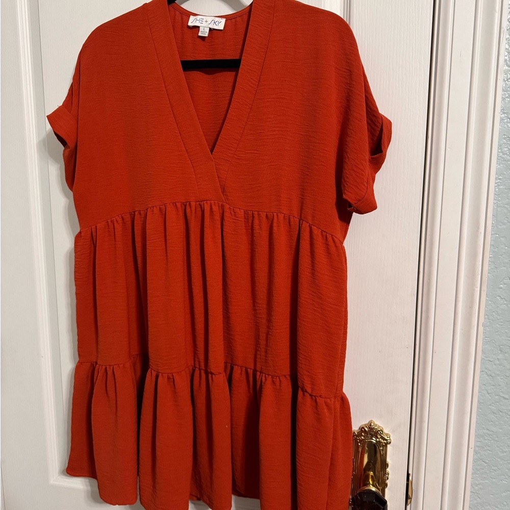 Terracotta V-Neck Ruffle Tunic